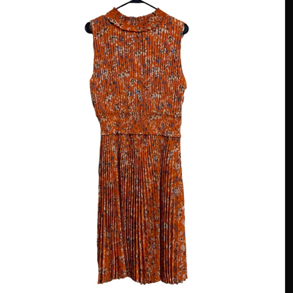 NWT Nanette Lepore Orange Floral Print Pleated Dress Sz 14